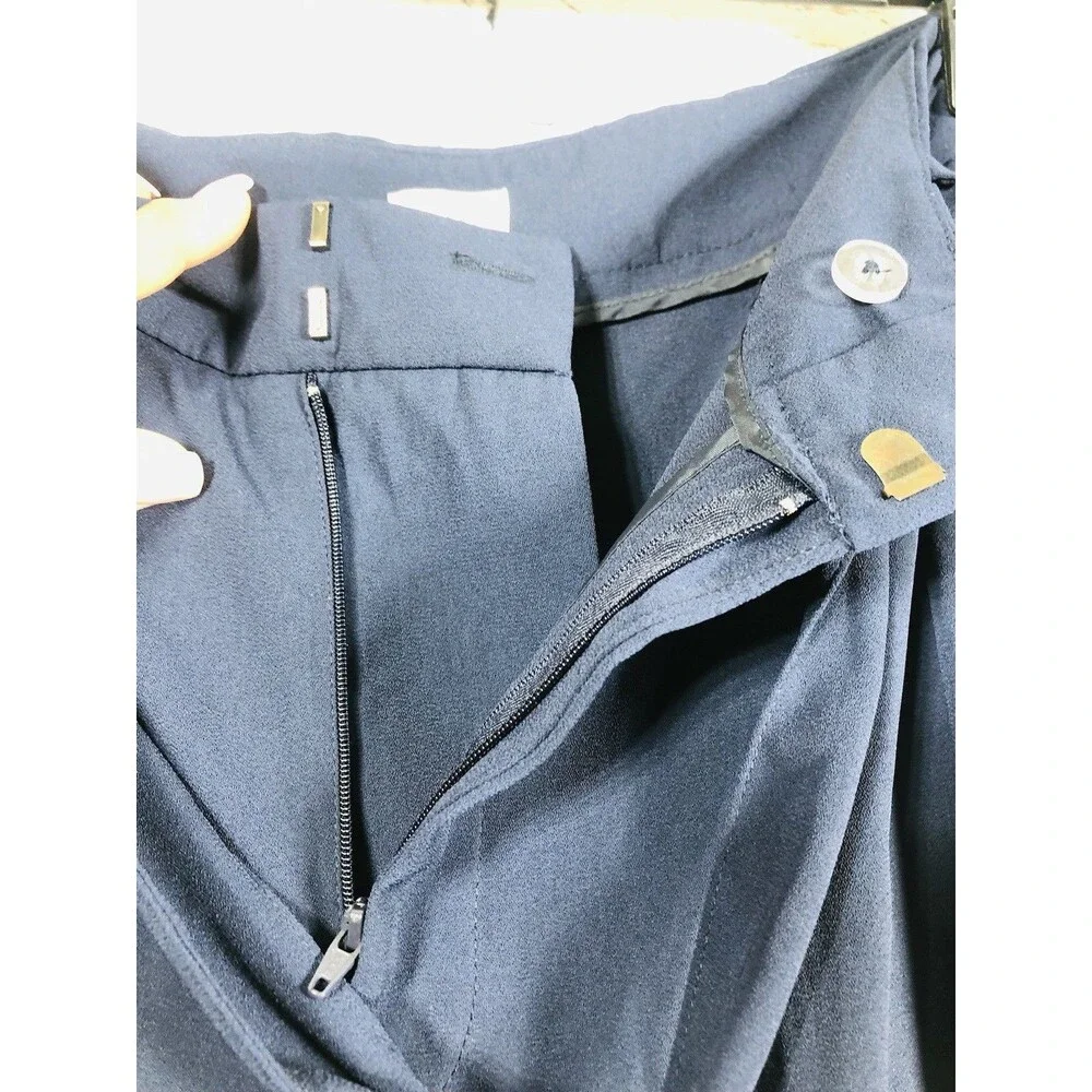 A New Day Women’s Navy Blue Wide Leg Zip Fly Tie Waist  Pockets Crop Pants Sz 10